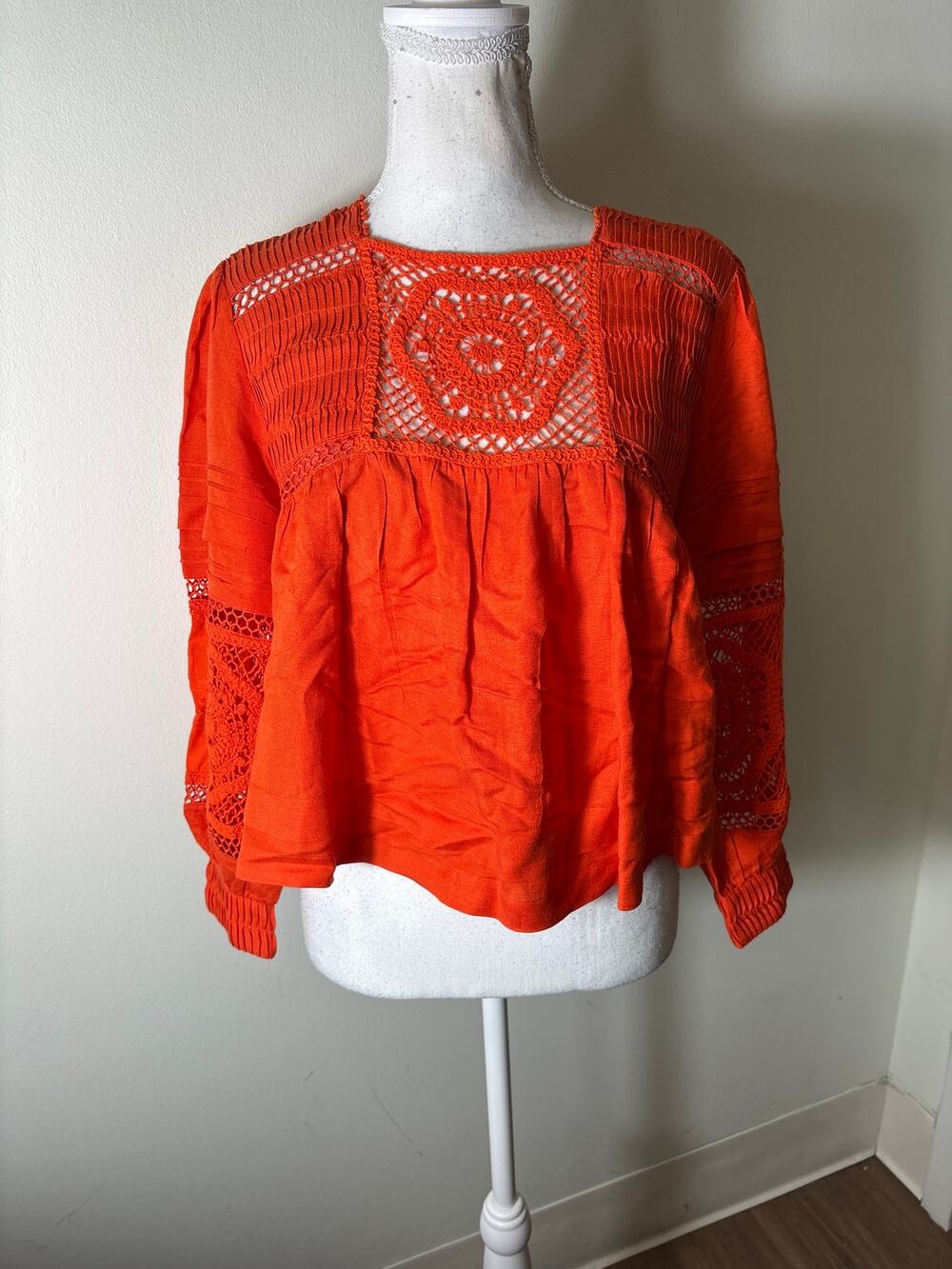 Hunter Bell Orange Linen Mixed Media Top Sz S